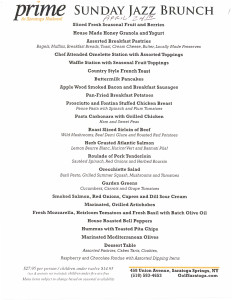 Prime Sunday Jazz Brunch Menu